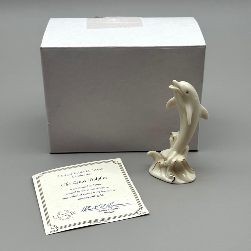 Lenox Dolphin Figurine Ivory Fine China‎ Gold Trim Original Box COA